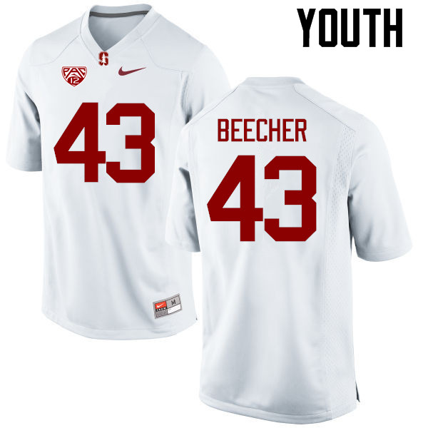 Youth Stanford Cardinal #43 Ryan Beecher College Football Jerseys Sale-White